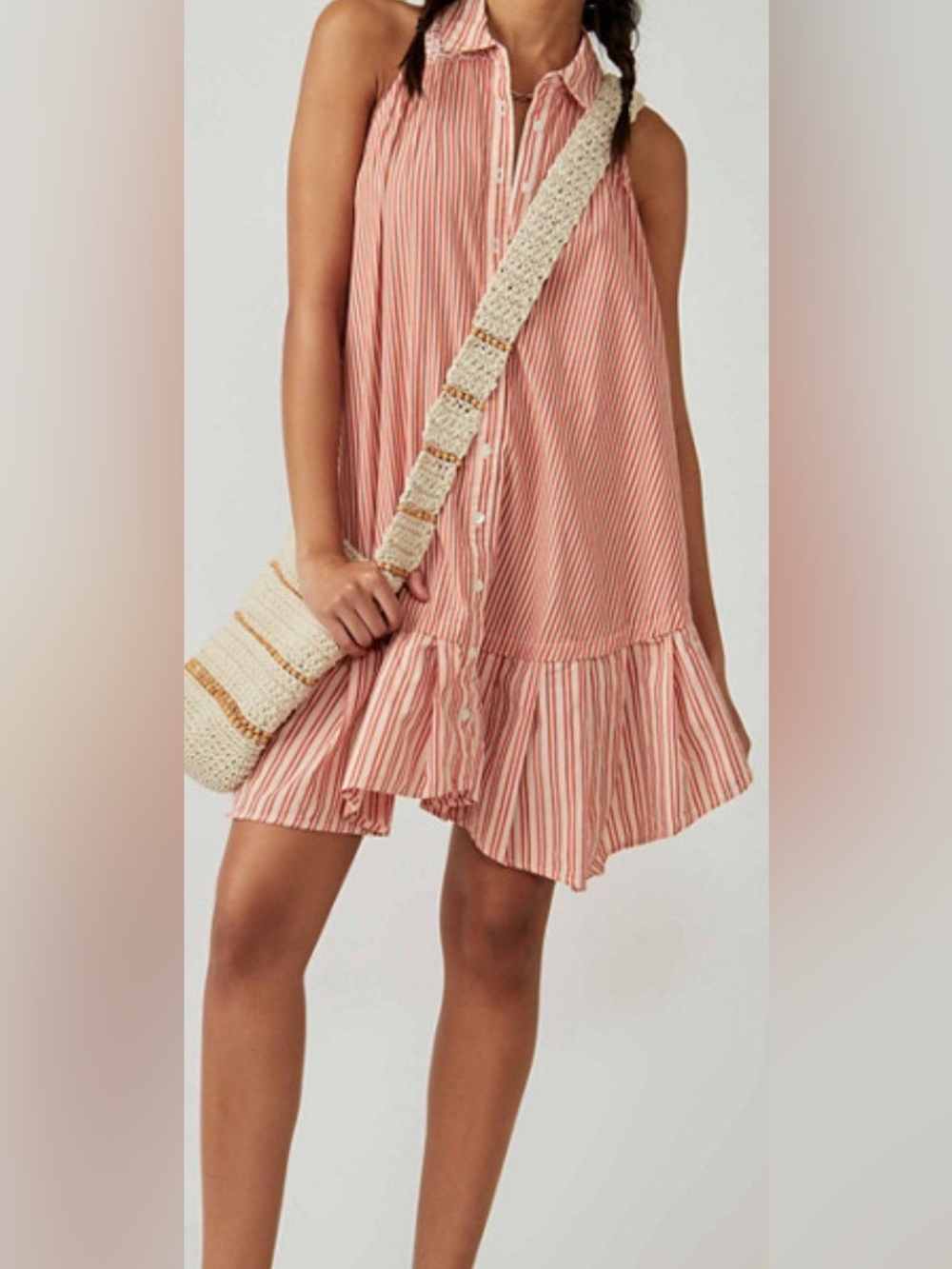 Free People Be Real Striped Sleeveless Ruffle-Hem Mini Dress